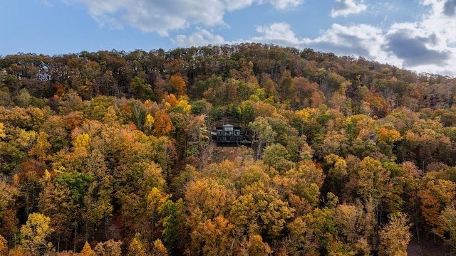 aerial view featuring a forest view