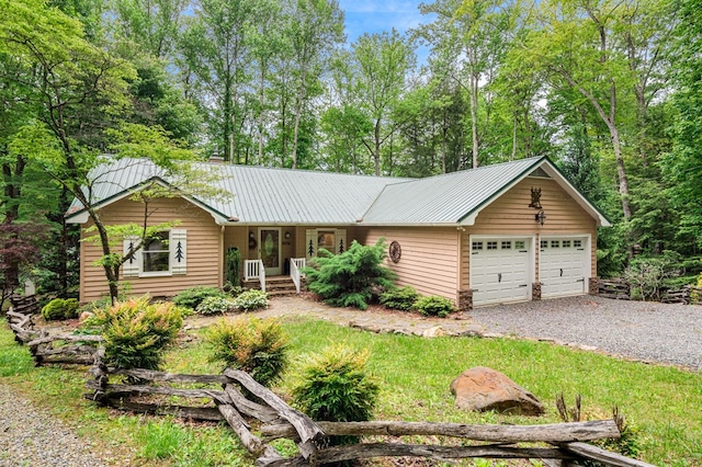 177 Lake Dr, Topton, NC 28781 - ranch-style house with metal roof, driveway, and a porch