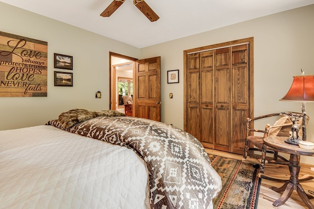 177 Lake Dr, Topton, NC 28781 - bedroom with a closet, a ceiling fan, and wood finished floors