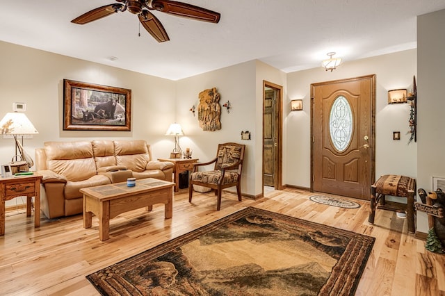 177 Lake Dr, Topton, NC 28781 - entryway featuring ceiling fan, light wood-type flooring, and baseboards