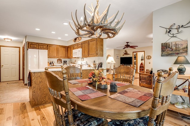 177 Lake Dr, Topton, NC 28781 - dining room with light wood-style flooring, ceiling fan, and recessed lighting