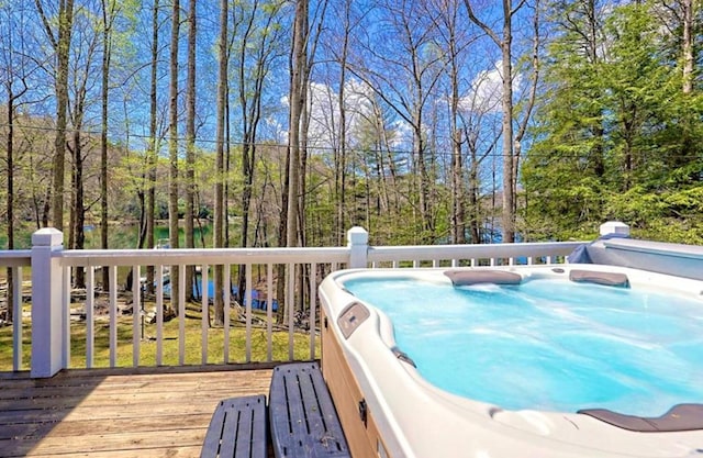177 Lake Dr, Topton, NC 28781 - wooden terrace with a hot tub