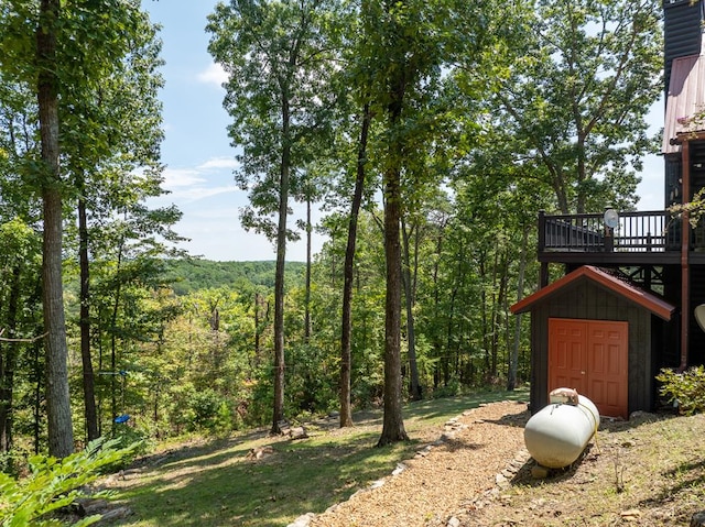 1363 NE Foxhound Trl, Ranger, GA 30734 - view of yard with a wooded view and a wooden deck