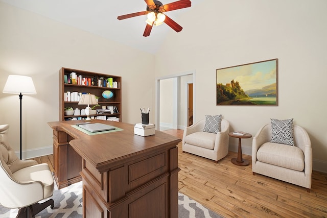 705 Brown Deer Dr, Talking Rock, GA 30175 - home office featuring light wood-type flooring, a ceiling fan, and vaulted ceiling