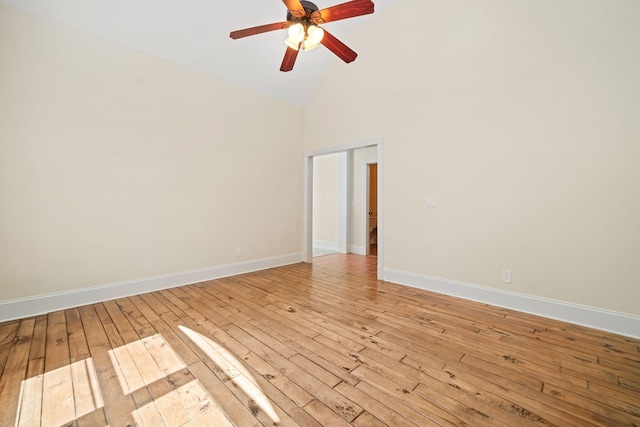 705 Brown Deer Dr, Talking Rock, GA 30175 - empty room featuring light wood finished floors, ceiling fan, and high vaulted ceiling