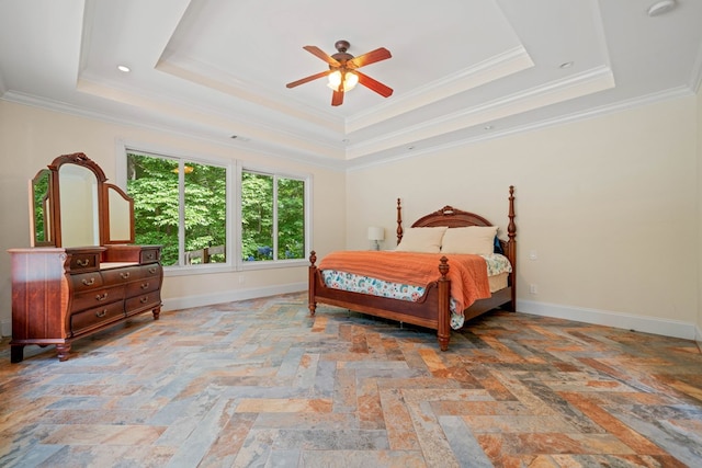 705 Brown Deer Dr, Talking Rock, GA 30175 - bedroom featuring a raised ceiling, ornamental molding, and a ceiling fan