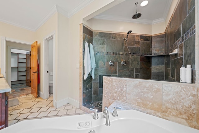 705 Brown Deer Dr, Talking Rock, GA 30175 - full bath with crown molding, a walk in shower, a bath, and vanity