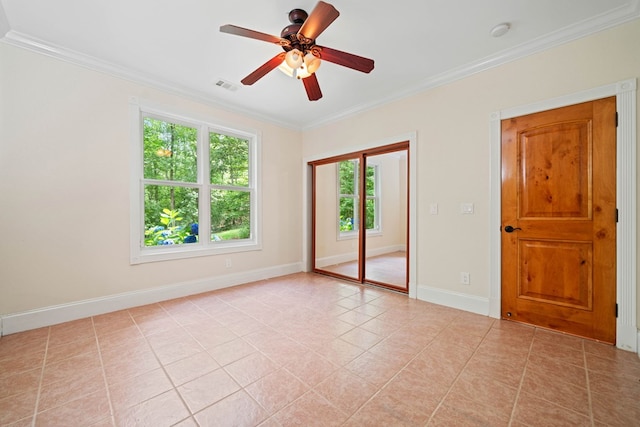 705 Brown Deer Dr, Talking Rock, GA 30175 - spare room with healthy amount of natural light, ornamental molding, a smoke detector, ceiling fan, and light tile patterned floors