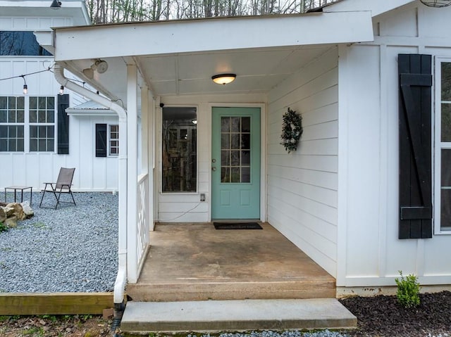 entrance to property with board and batten siding