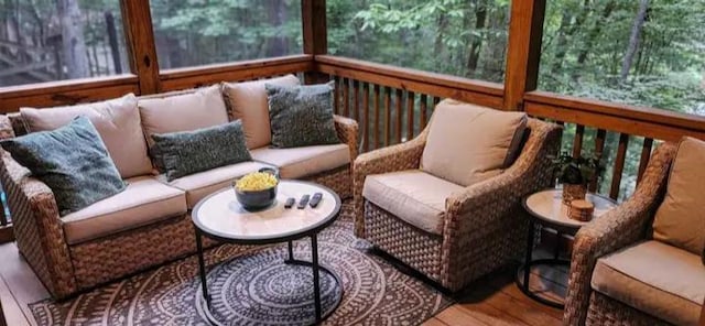 wooden deck with an outdoor hangout area