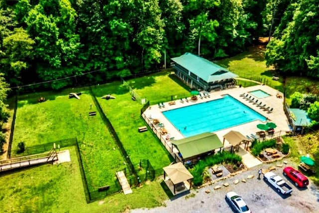 pool with an outbuilding