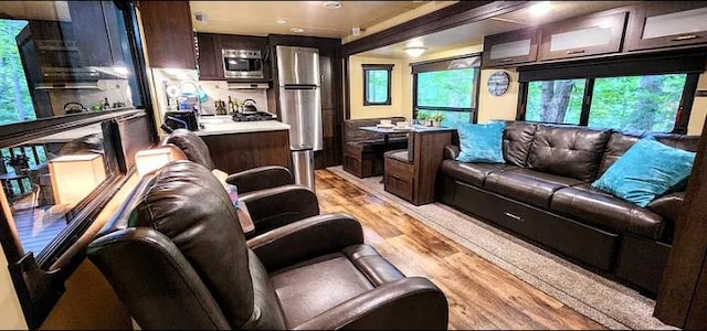 living area featuring light wood finished floors