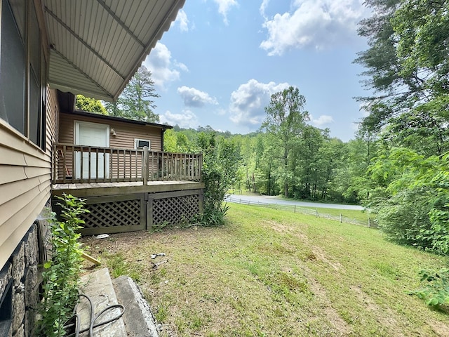 1146 Marrestop Rd, Murphy, NC 28906 - view of grassy yard featuring a deck and a wooded view