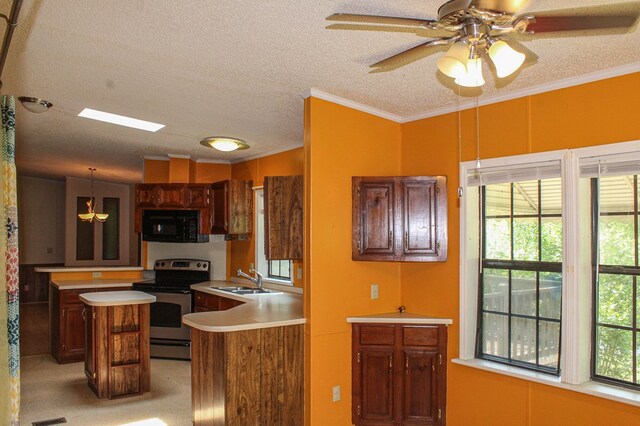 1146 Marrestop Rd, Murphy, NC 28906 - kitchen with electric range, black microwave, a sink, light countertops, and a textured ceiling