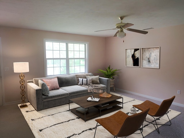 138 Brittain Trce, Andrews, NC 28901 - living room with a ceiling fan, baseboards, and light carpet