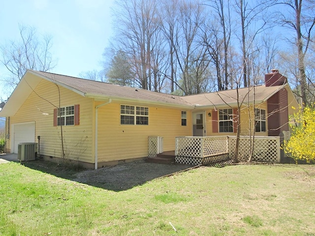 138 Brittain Trce, Andrews, NC 28901 - back of house featuring crawl space, a yard, a chimney, and cooling unit