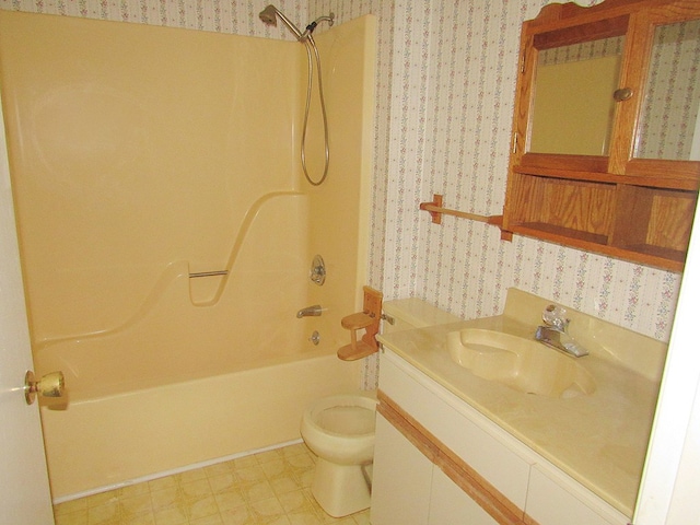 138 Brittain Trce, Andrews, NC 28901 - full bathroom with wallpapered walls, vanity, toilet, and shower / washtub combination