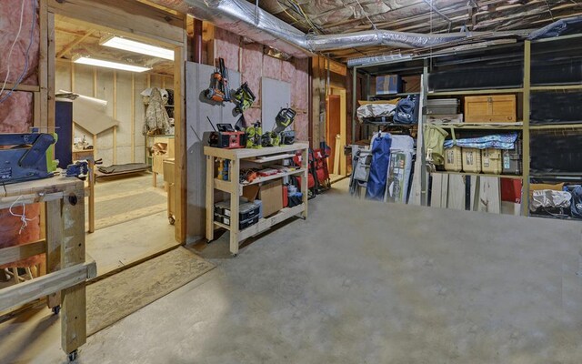 basement featuring a workshop area