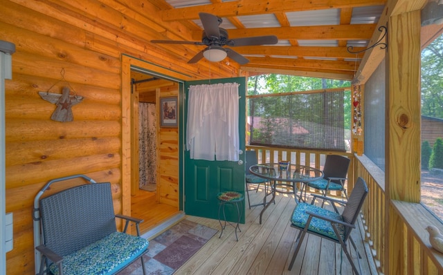 15 June Marie Ln, Murphy, NC 28906 - sunroom featuring plenty of natural light, a ceiling fan, beamed ceiling, and outdoor dining space