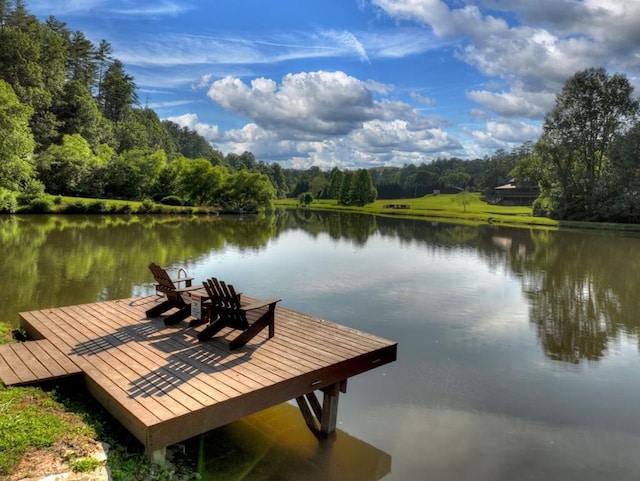 view of dock with a water view