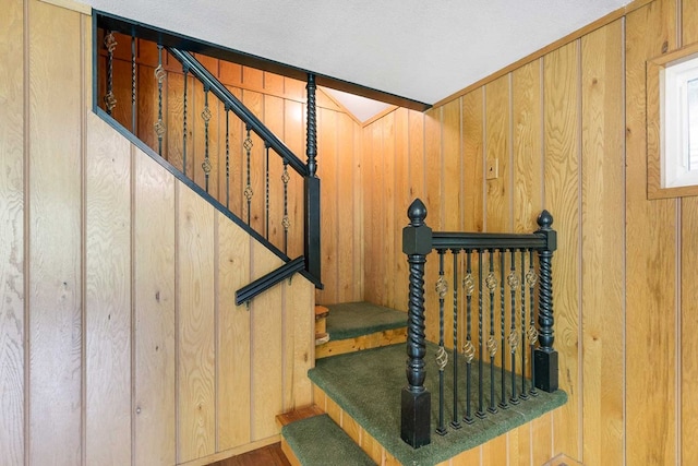 132 Silver Birch Ln, Marble, NC 28905 - staircase featuring wood walls