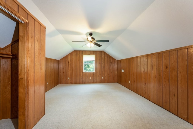132 Silver Birch Ln, Marble, NC 28905 - bonus room with carpet, ceiling fan, vaulted ceiling, and wood walls