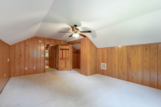 132 Silver Birch Ln, Marble, NC 28905 - bonus room with vaulted ceiling, wood walls, carpet, and ceiling fan