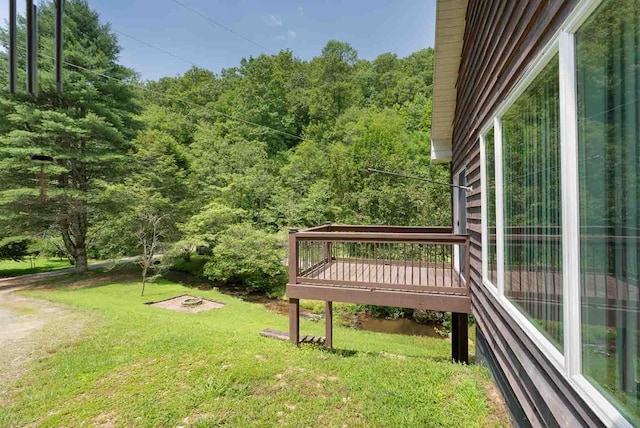 132 Silver Birch Ln, Marble, NC 28905 - view of grassy yard with a wooden deck and a forest view