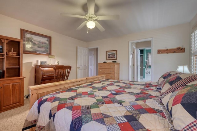 2478 Hi River Rd, Hiawassee, GA 30546 - bedroom with light carpet, ensuite bath, and ceiling fan