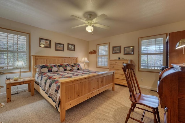 2478 Hi River Rd, Hiawassee, GA 30546 - bedroom featuring ceiling fan, multiple windows, baseboards, and light carpet