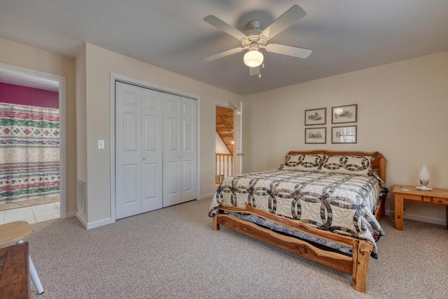 2478 Hi River Rd, Hiawassee, GA 30546 - bedroom featuring a closet, carpet flooring, baseboards, and ceiling fan