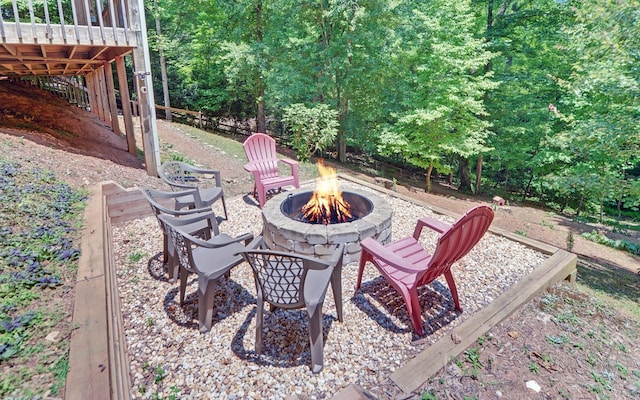 view of patio / terrace with an outdoor fire pit