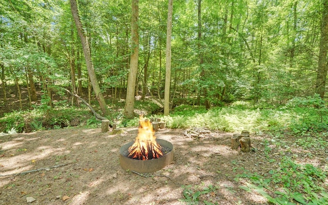 view of yard with an outdoor fire pit