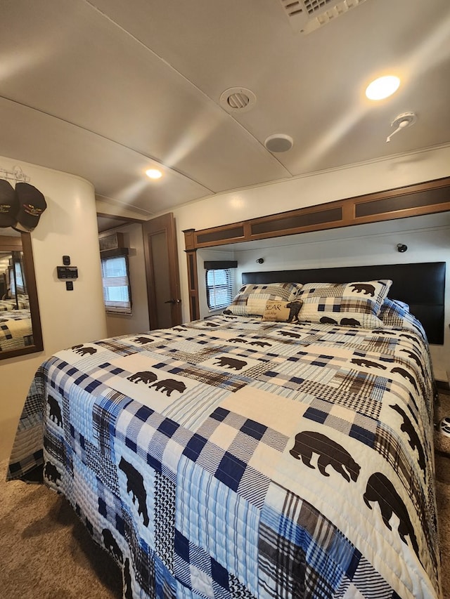 carpeted bedroom with multiple windows