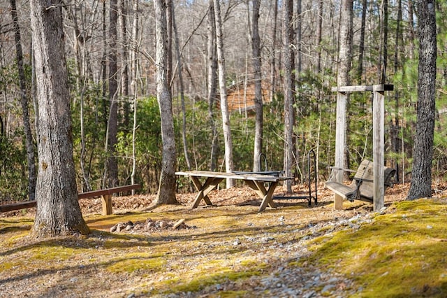 view of community with a wooded view