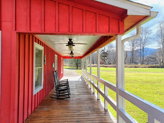 539 Nicholson Trl, Hiawassee, GA 30546 - porch with a ceiling fan and a yard