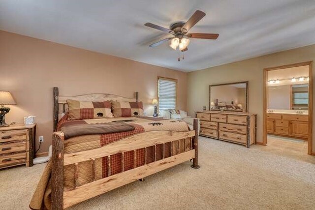 246 Serenity Pointe Dr, Murphy, NC 28906 - bedroom featuring a ceiling fan, light colored carpet, and ensuite bath