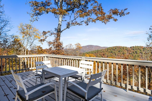 wooden terrace with a mountain view