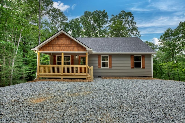 89 Pamela Ct, Ellijay, GA 30540 - rustic home featuring crawl space, roof with shingles, a porch, and driveway