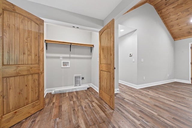 89 Pamela Ct, Ellijay, GA 30540 - laundry room featuring electric dryer hookup, hookup for a washing machine, wood finished floors, and recessed lighting