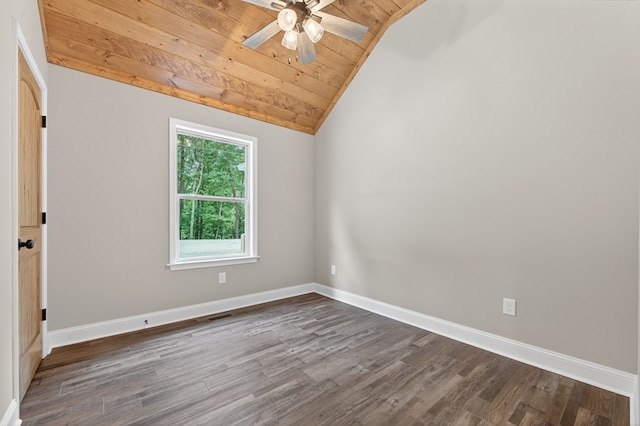 89 Pamela Ct, Ellijay, GA 30540 - spare room featuring wooden ceiling, dark wood finished floors, lofted ceiling, and a ceiling fan
