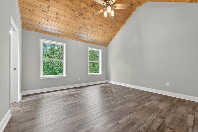 89 Pamela Ct, Ellijay, GA 30540 - unfurnished room featuring wood ceiling, vaulted ceiling, dark wood finished floors, and a ceiling fan
