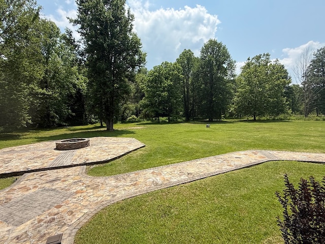 33 Tj Mote Rd, Dahlonega, GA 30533 - view of home's community featuring an outdoor fire pit, a lawn, and a patio