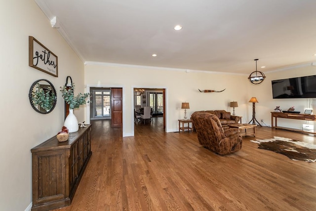 33 Tj Mote Rd, Dahlonega, GA 30533 - living room featuring ornamental molding, wood finished floors, baseboards, and recessed lighting