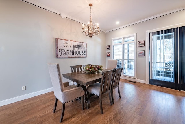 33 Tj Mote Rd, Dahlonega, GA 30533 - dining room featuring a chandelier, baseboards, wood finished floors, crown molding, and recessed lighting
