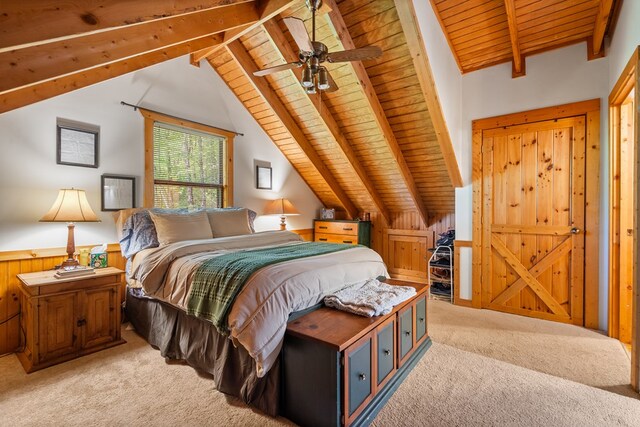 127 Berry Reister Dr, Blairsville, GA 30512 - bedroom featuring wooden ceiling, light carpet, and wood walls