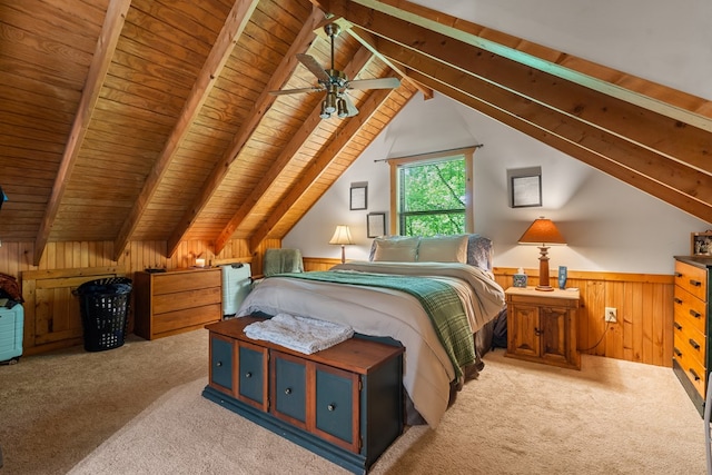127 Berry Reister Dr, Blairsville, GA 30512 - bedroom featuring carpet, wood ceiling, wood walls, and a wainscoted wall