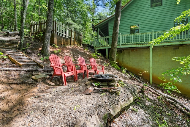 127 Berry Reister Dr, Blairsville, GA 30512 - view of yard featuring a fire pit, stairs, and a wooden deck