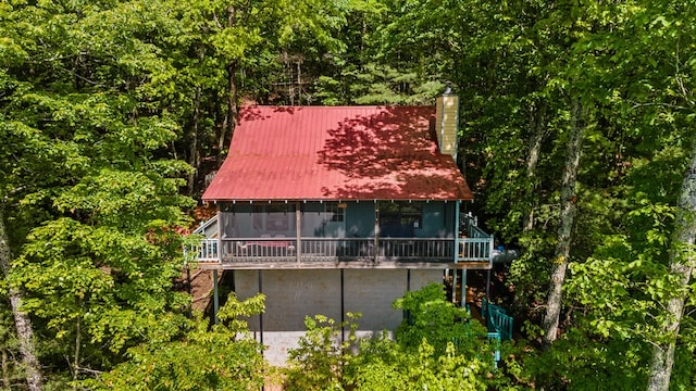 127 Berry Reister Dr, Blairsville, GA 30512 - back of property featuring metal roof, a chimney, and a wooden deck