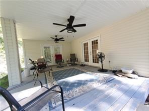 view of patio with french doors and ceiling fan